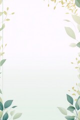 Fototapeta premium Soft pastel green leaves frame on a pale background, botanical, art deco, interior, exterior
