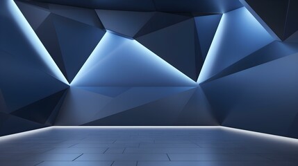 Obraz premium Modern blue geometric Interior with Neon Lighting. Empty Room for Product Presentation