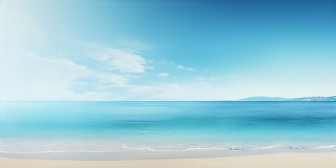 Obraz premium Minimalist beach landscape with blue sky and turquoise ocean in background and white sand foreground