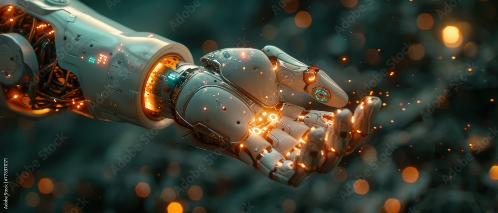 Aufkleber Man using artificial intelligence technology to solve problems. It is smart robot science and artificial intelligence technology that provides access to information and data online through a global