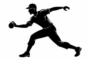 Fototapeta na wymiar baseball player full body view silhouette ready to throw the ball silhouette black on white background