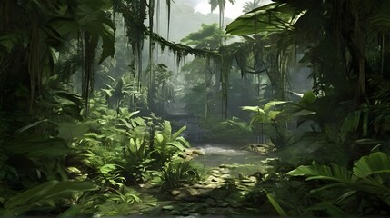 tropical forest in the morning. Generated AI