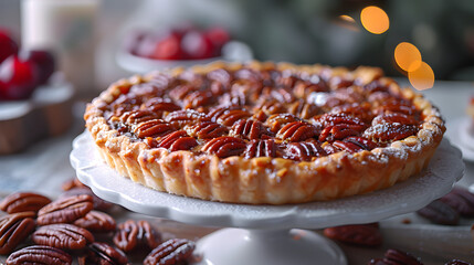 Pecan Pie on Decorated Table - obrazy, fototapety, plakaty