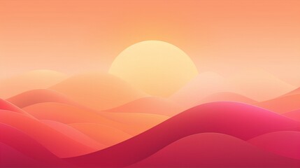 Pink and orange abstract landscape with a large sun in the center in a minimalist style