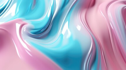 The close up of a glossy liquid surface abstract in blush pink, powder blue, and mint green colors...