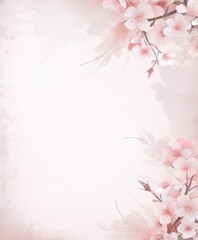 Delicate cherry blossom branches with pink flowers on a light pink background in watercolor style, perfect for spring and Easter cards and invitations.