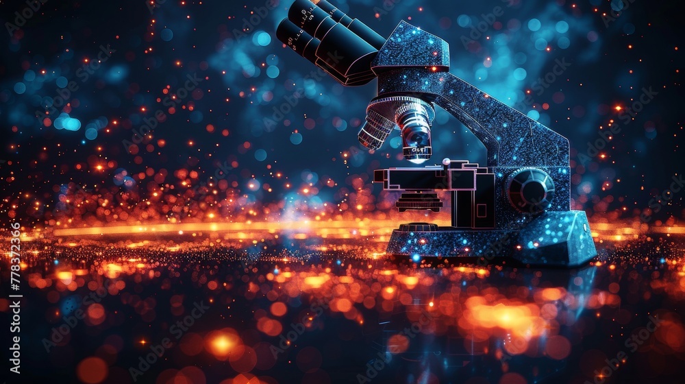 Leinwandbilder conceptual illustration of a microscope in the form of a starry sky or space, with a number of point