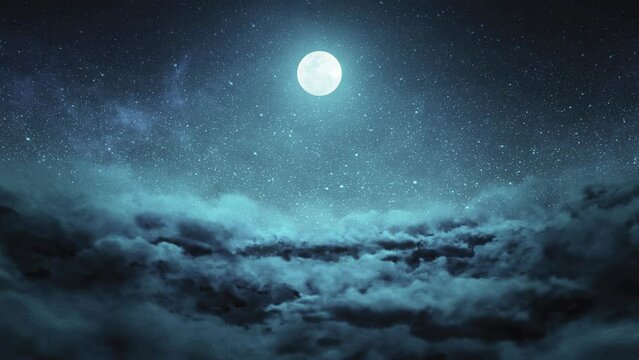 月夜に雲海が広がるループ映像