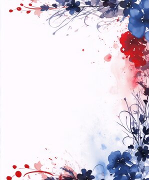 watercolor painting of blue and red flowers with white background in watercolor art style