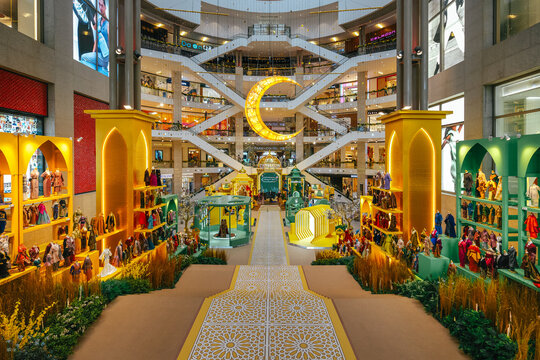 KUALA LUMPUR, MALAYSIA - Mar 12, 2024: Pavilion KL main atrium with Hari Raya decoration.