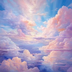 ethereal cloudscape in pastel colors with painterly brushstrokes in a surrealist style - obrazy, fototapety, plakaty