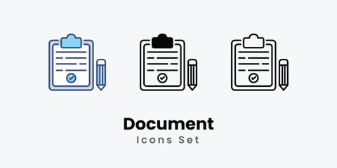 Document Icons set thin line and glyph vector icon illustration