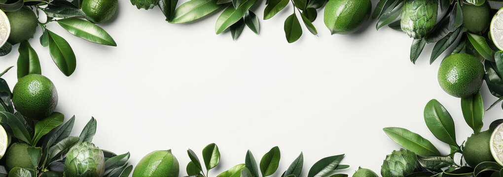   A white background with lime and leaf frames for text or images