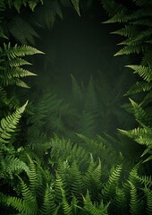 Fototapeta na wymiar lush green ferns frame the dark background in this nature photography of a forest floor