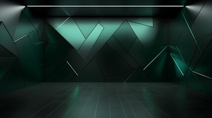 Modern emerald geometric Interior with Neon Lighting. Empty Room for Product Presentation