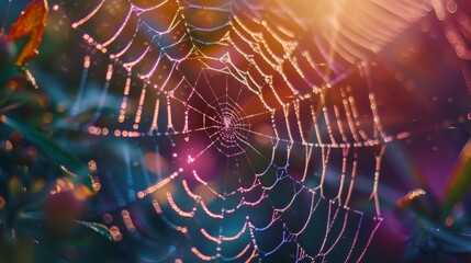 Realistic spider webs, close-up. Ai