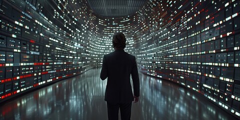 Obraz premium A Dapper Gentleman Strolls Amidst a Twinkling Pathway of Illumination