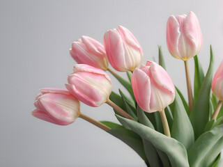 Minimalist Delight: Single Bouquet of Light Pink Tulips. generative AI