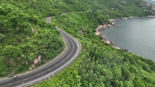 Aerial view of Hai Van pass from Hue to Da Nang, Bach Ma mountain, Hue area, Vietnam.