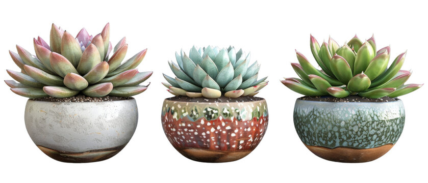 Set of suculent plant in vase on transparent background