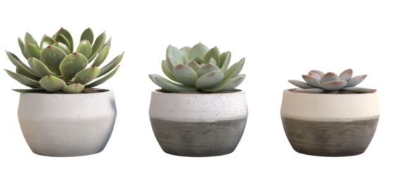Set of suculent plant in vase on transparent background