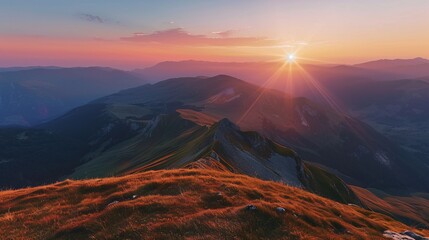 view from the top of the mountain at sunset