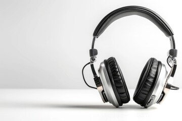 Fototapeta na wymiar Isolated silver DJ headphones on a white backdrop. Generative Ai