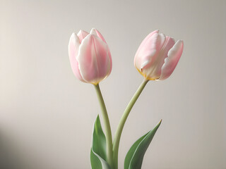 Fototapeta premium Minimalist Muse: Solo Light Pink Tulip in a Dreamy Spring Setting. generative AI