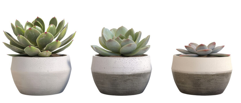 Set of suculent plant in vase on transparent background