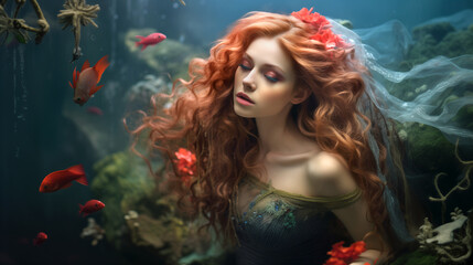 Obraz na płótnie Canvas mermaid in the water portrait of a woman underwater beauty