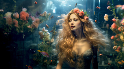 mermaid in the water portrait of a woman underwater beauty