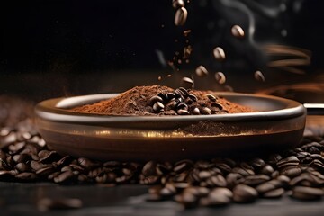 coffee beans in a scoop. Generated AI