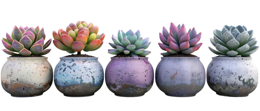 Set of suculent plant in vase on transparent background