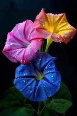 Two Colorful Flowers With Water Droplets