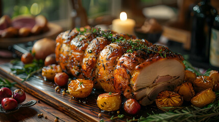 Roast Pork on Decorated Table 