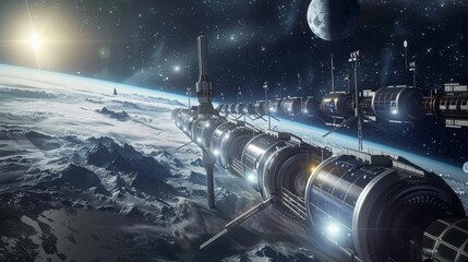 Space elevator to a lunar resort, vacation above the Earth