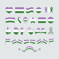 Genderqueer Pride Flag and symbols many icon set vector. Genderqueer pride flag graphic design element isolated on a gray background. Genderqueer icons in flat style