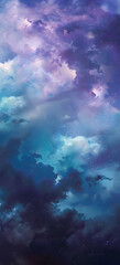 Fototapeta na wymiar Gradient cyan and purple mystical galaxy abstract cloudscape hd phone wallpaper