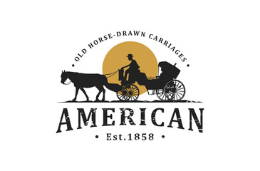 Old horse drawn carriages, vintage logo illustration