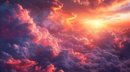Fototapeta na wymiar Fluffy Clouds at Sunset created with Generative AI Technology, ai, generative