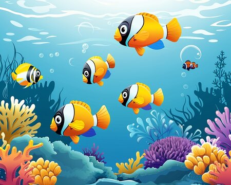 Fish clipart swimming in the clear blue water.