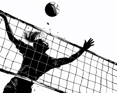 Volleyball clipart being served over the net.