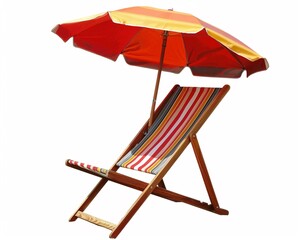 Fototapeta premium Beach chair clipart with an attached umbrella.