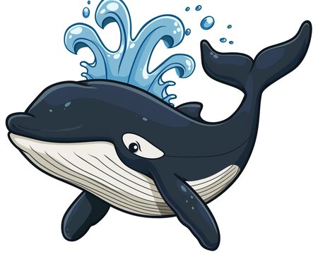 Whale clipart spouting water from its blowhole.