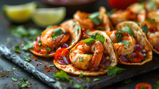 Spicy Shrimp Tacos on Decorated Table