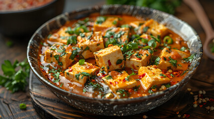 Spicy Tofu Curry on Decorated Table