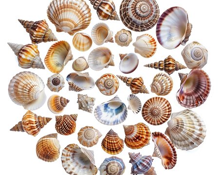 Seashell clipart arranged in a circular pattern.