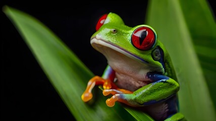 Obraz premium Red Eyed Tree Frog Agalychnis Callidryas on a Leaf wit