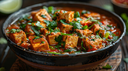 Spicy Tofu Curry on Decorated Table