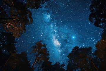 Fototapeta na wymiar Milky way is visible in the dark night sky. Beautiful starry background with galaxy nebula